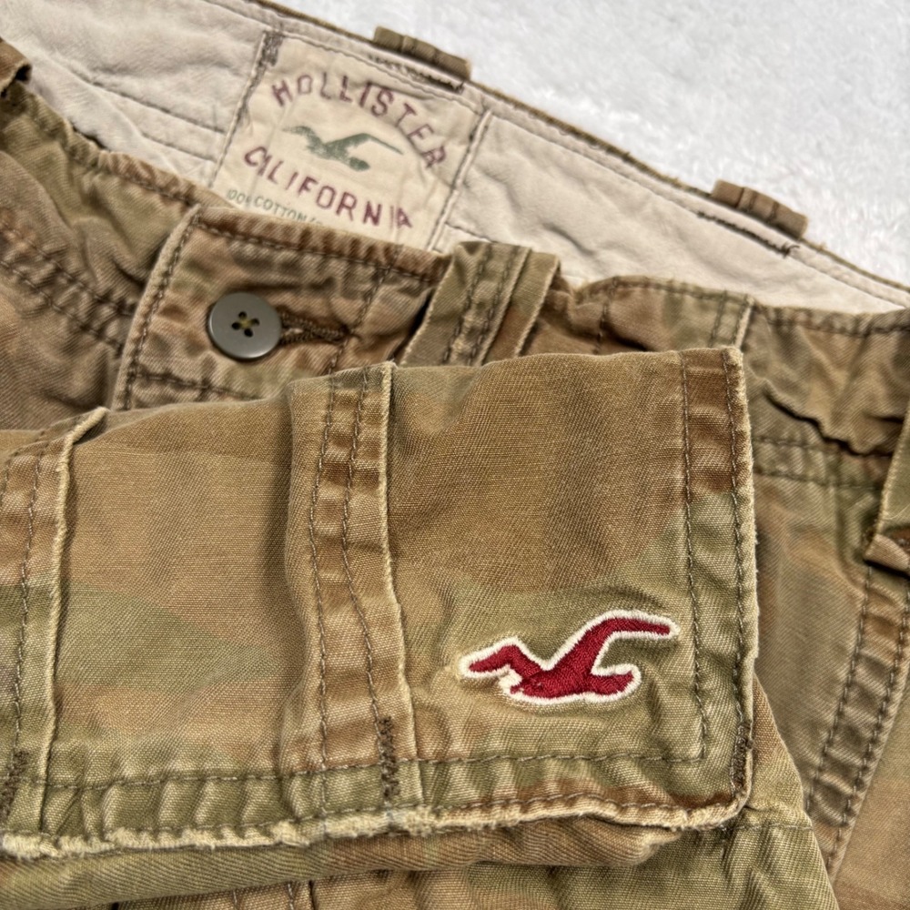 Y2K Hollister Camo Cargo Short Men 30 Fade Relaxed Street Distress Logo Military